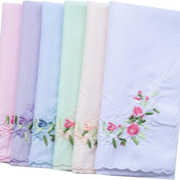 Vintage Floral Cotton Embroidered Ladies Handkerchiefs Pack - Picture 6 of 7